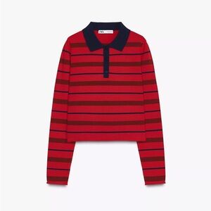 Zara Red Striped Polo Sweater